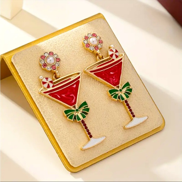 HOLIDAY COCKTAIL WITH PEPPERMINT CANDY EARRINGS-NWT - Picture 4 of 4
